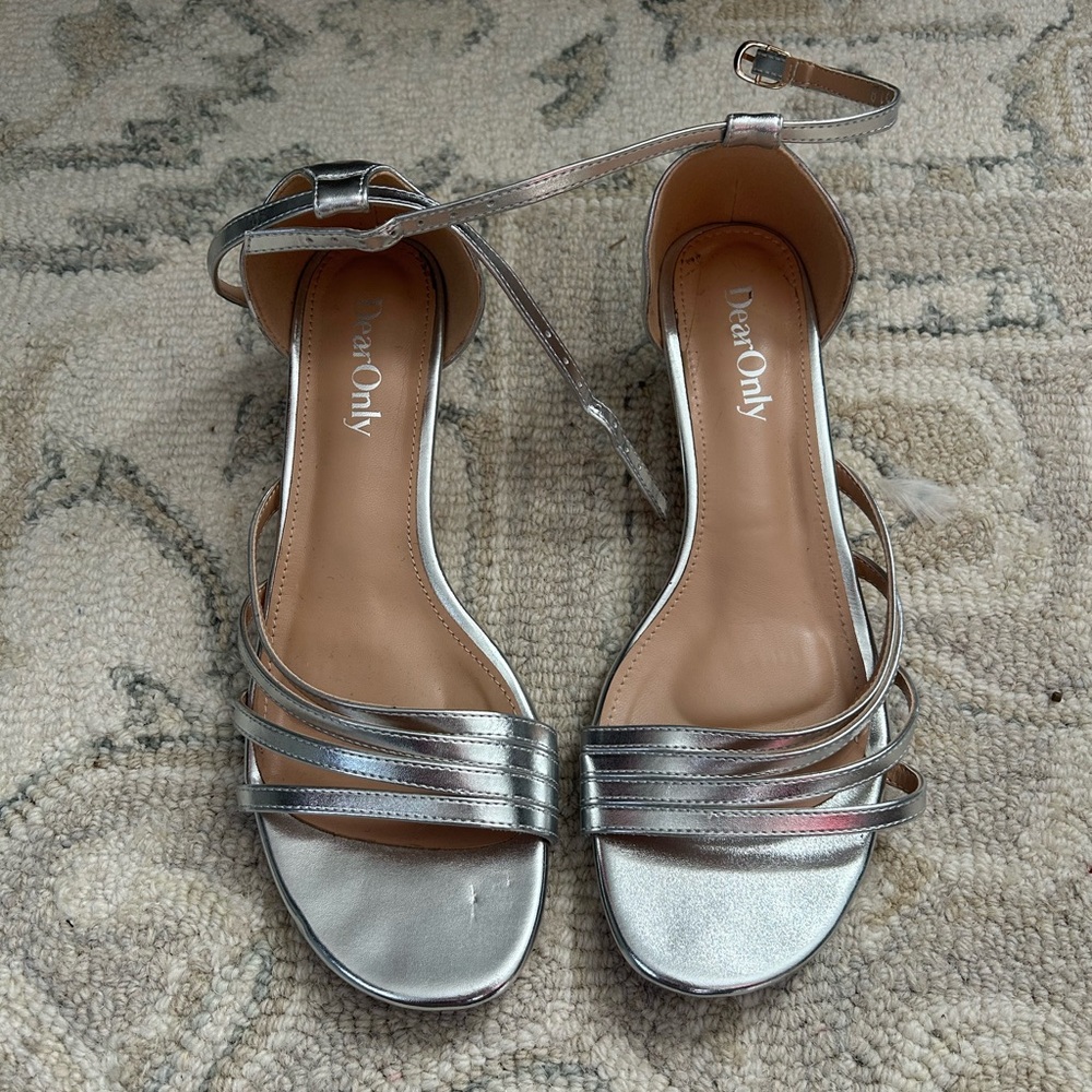 Dear Only Silver Kitten Heel Sandals